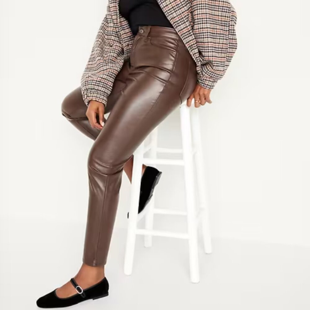 NWT Old Navy Brown High-Waisted Straight Faux-Leather Ankle Pants